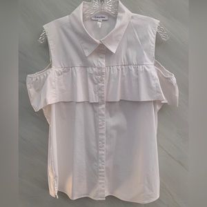 Calvin Klein Women’s L White Collar Cold Shoulder Button Up Blouse